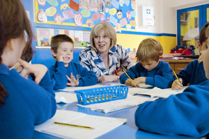 Theresa May at White Waltham school